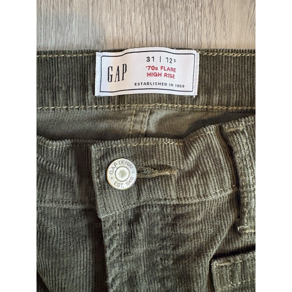 GAP Corduroy Pants Womens 31/12S Green 70s Flare High Rise Bootcut - Picture 3 of 4